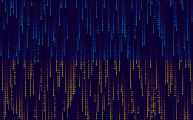 3D Flag of Ukraine made of Falling Binary Digits. Digital Flag of Ukraine. Digital Hackers War Concept. Vector Illustration.
