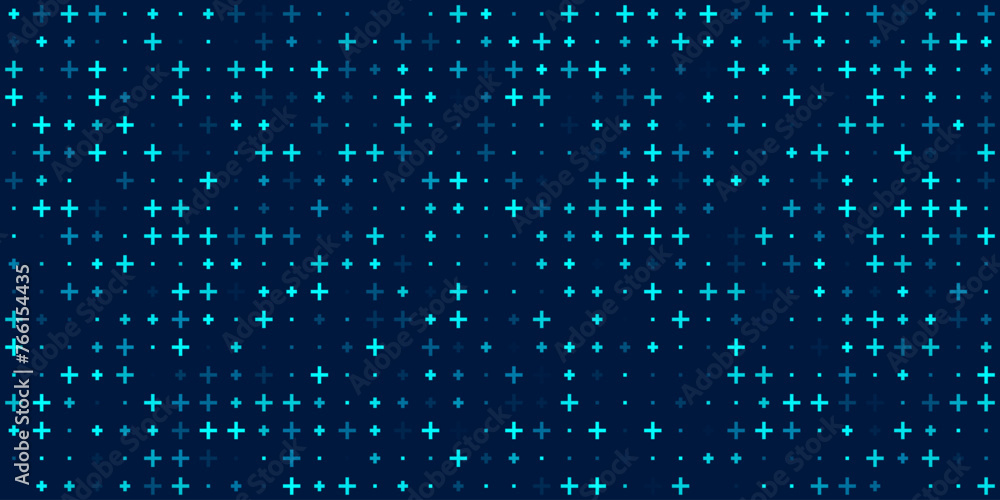 Poster Blue Mathematical Plus Symbols Pattern. Math Design Elements Background. Medical Tech Background. Vector Illustration.