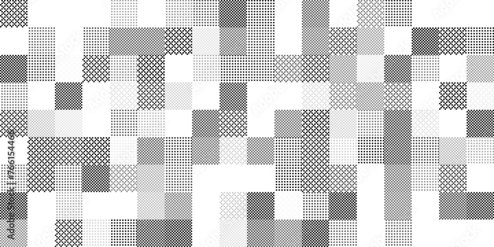 Poster Pixel Dithering Squares Seamless Pattern. Vintage 8-bit Game Background. Vector Illustration. Pixel Halftone Effect Random Tiles Generative Art.