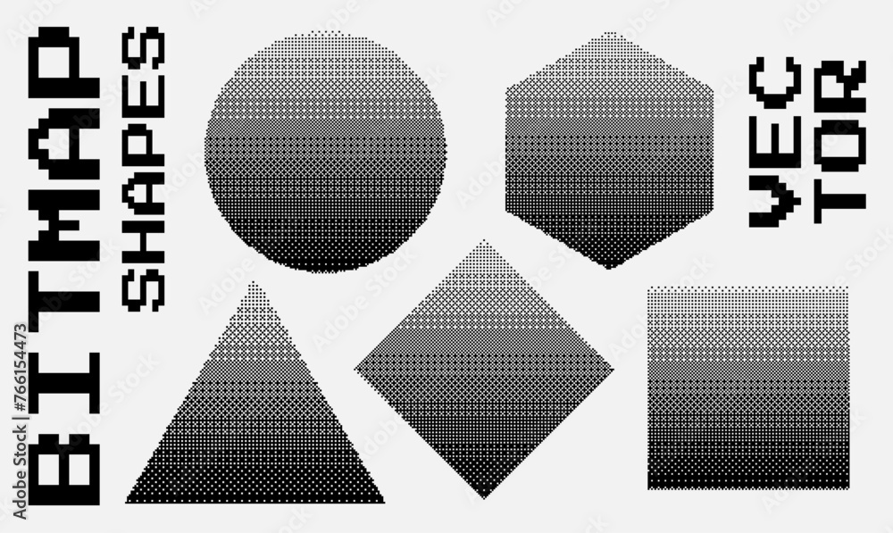 Aufkleber abstract graphic design elements set. trendy shapes circle, square, hexagon, triangle with bitmap ra