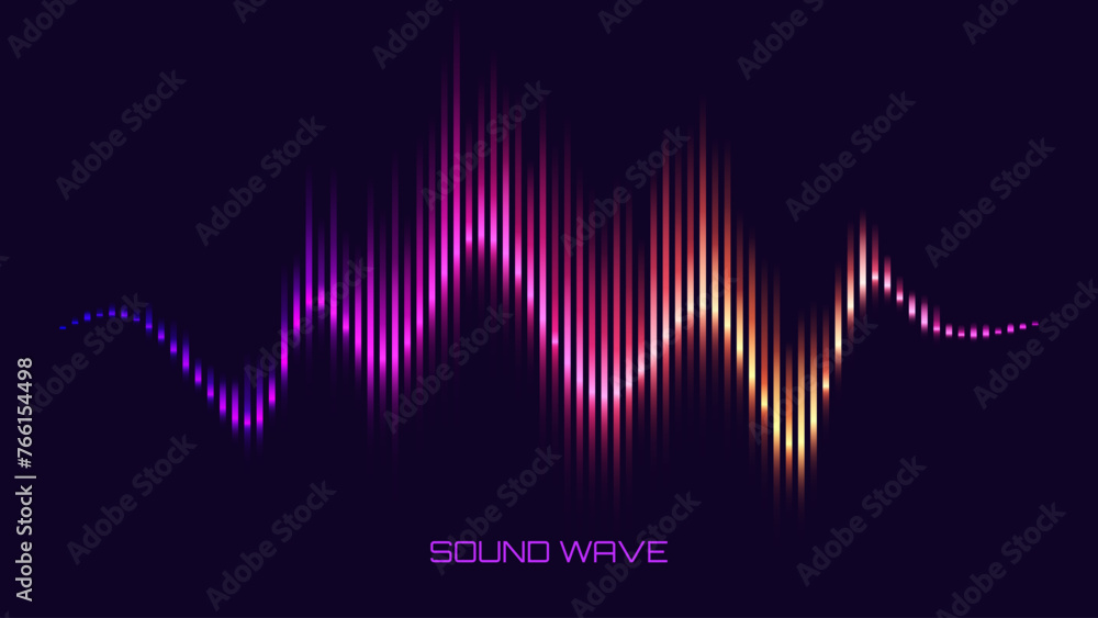 Poster Speaking Sound Wave Vector Illustration. Digital EQ Equalizer Music or Voise Visualization. Purple Blue Colorful Dynamic Wave. Audio Rhytm Lines Graph of Frequency Spectrum.