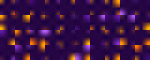 Modern Stylish Halftone Technology Seamless Texture. Tech Abstract Background with Random Size Pixels. Vector Chaotic Squares Mosaic Pattern. Vector Tiles.