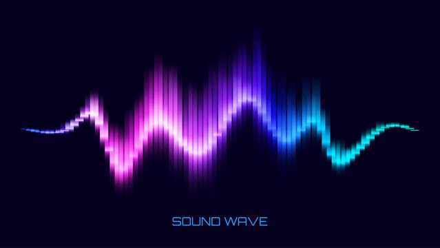 Speaking Sound Wave Vector Illustration. Digital EQ Equalizer Music or Voise Visualization. Purple Blue Colorful Dynamic Wave. Audio Rhytm Lines Graph of Frequency Spectrum.