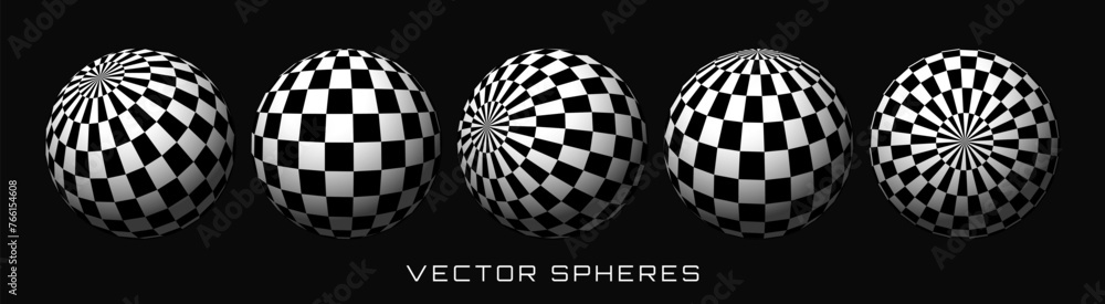 Leinwandbilder abstract graphic design 3d spheres with checkered texture. chess balls. trendy y2k geometric shapes 