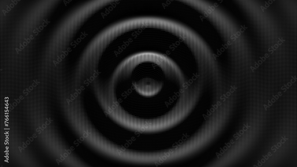 Poster 3D Wavy Digital Particles Ripple Background. Digital Ripple Effect. Big Data Audio Visualization. Digital Water Drop Waves Concept. Particles Vector Illustration. 3D Grid Surface.