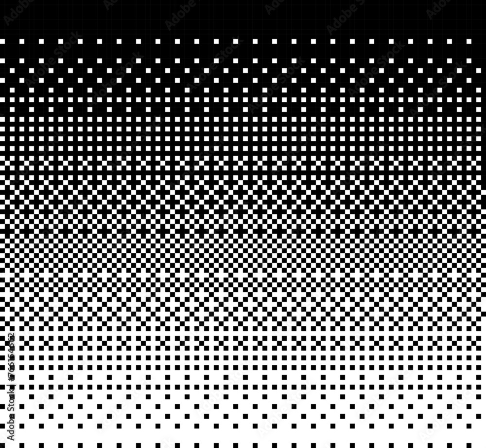 Fototapete Square Pixel Halftone. Black and white linear gradient. Vector Backdrop. Dithering effect. Pixel gradient abstract mosaic background for modern design. 1 8 16 bit background.