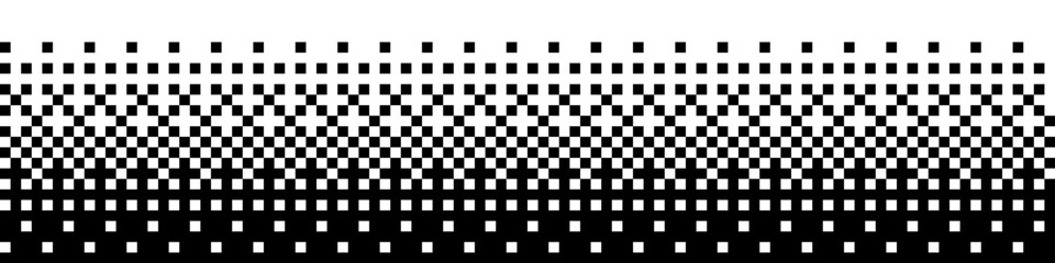 Square Pixel Halftone. Black and white linear gradient. Vector Backdrop. Dithering effect. Pixel gradient abstract mosaic background for modern design. 1 bit background.