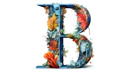 Letter B made of leaves and flowers on white background