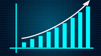 Growing Annual Business Chart. translucent, Alpha Channel. Growth Chart for Financial Business with Trend Line Graph, Expand the Economy Bar Chart. Good Trend and Histogram