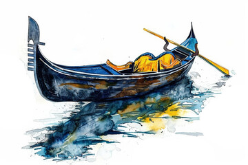 Illustration of a Venetian gondola in vibrant watercolor, with ample white space for text, suitable for travel or cultural themes involving Italy - obrazy, fototapety, plakaty
