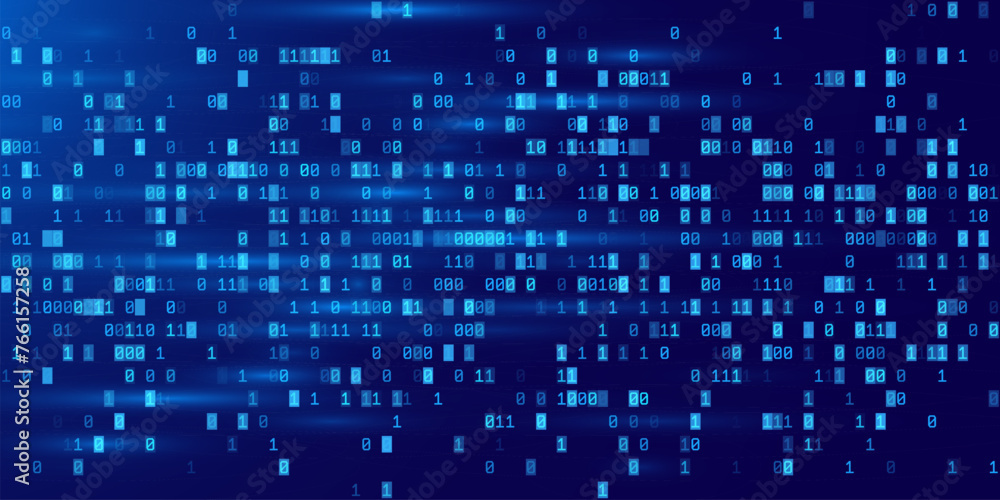 Aufkleber Blue Binary Data Software Programming Code Background. Random Parts of Program Code. Digital Data Technology Concept. 1 0 Machine Code. Random Binary Data Matrix Wide Vector Illustration.