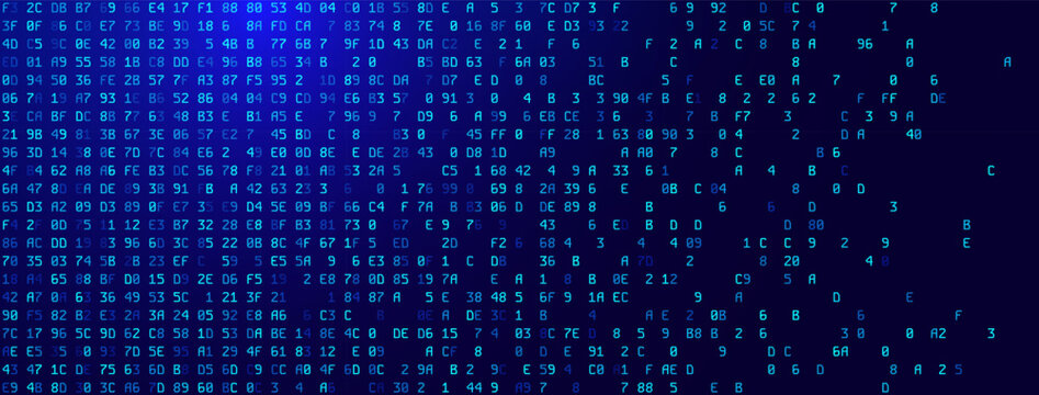 Abstract Blue Technology Background. Binary Computer Code. Programming Coding Hacker concept. Vector Background Illustration.
