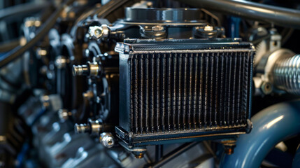 A heavy-duty transmission cooler, with dense fins and high-flow lines, keeping the transmission fluid at optimal temperature