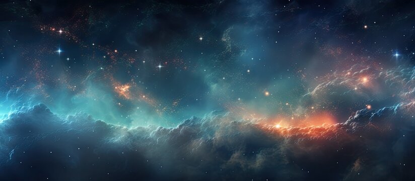 Vibrant and ethereal, a nebula with swirling hues of blue, pink, and purple drifts in the vastness of outer space