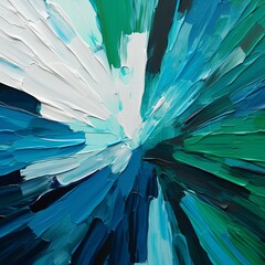 放射状のカラフルな油絵抽象背景正方形テンプレート）青緑と白と緑