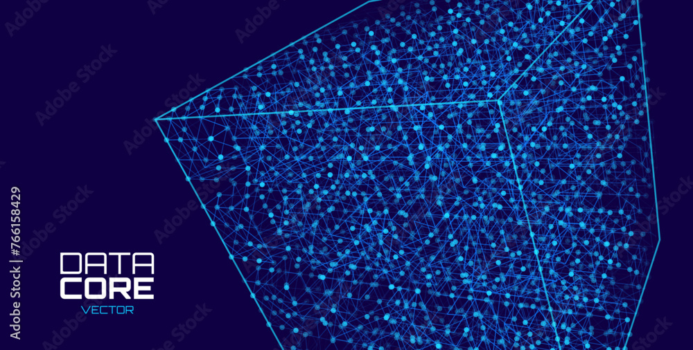Aufkleber Big Data 3D Cube. Quantum Computer CPU Core Virus Concept Background. Red Cube Inside Blue Block. 3D Blockchain Cube Blocks Concept. Data Sorting. Artificial Intelligence HUD Design Element.