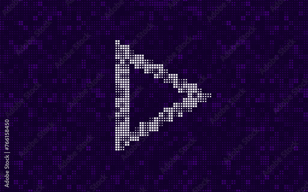 Poster Glitch Digital Pixels Banner with Glitched Triangle Play Icon. Design for Banners, Web Pages, Presentations. Vector Illustration.