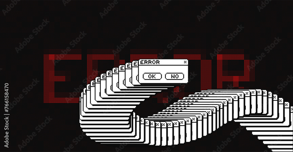 Poster Critical Error Warning Popup Message. Vintage User Interface. 1-Bit Pixel Operating System UI Error. Vector Illustration.