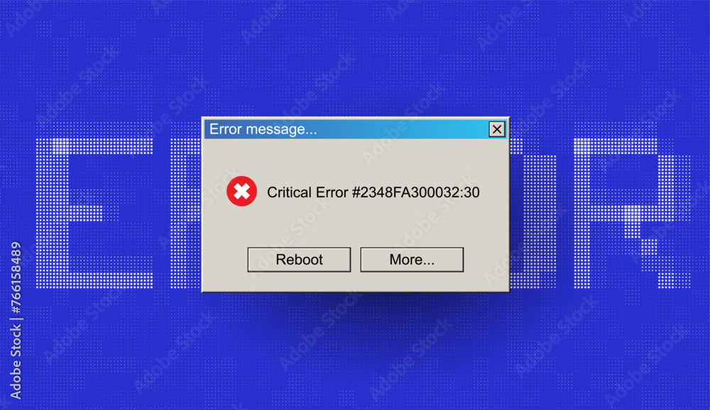 Poster Critical Error Warning Message Window. Vintage User Interface Operating System Fail. Vector Illustration.