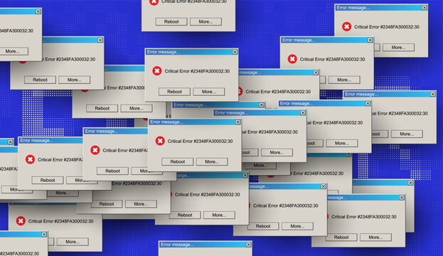 Critical Error Warning Message Windows. Vintage User Interface Operating System Fail. Vector Illustration.