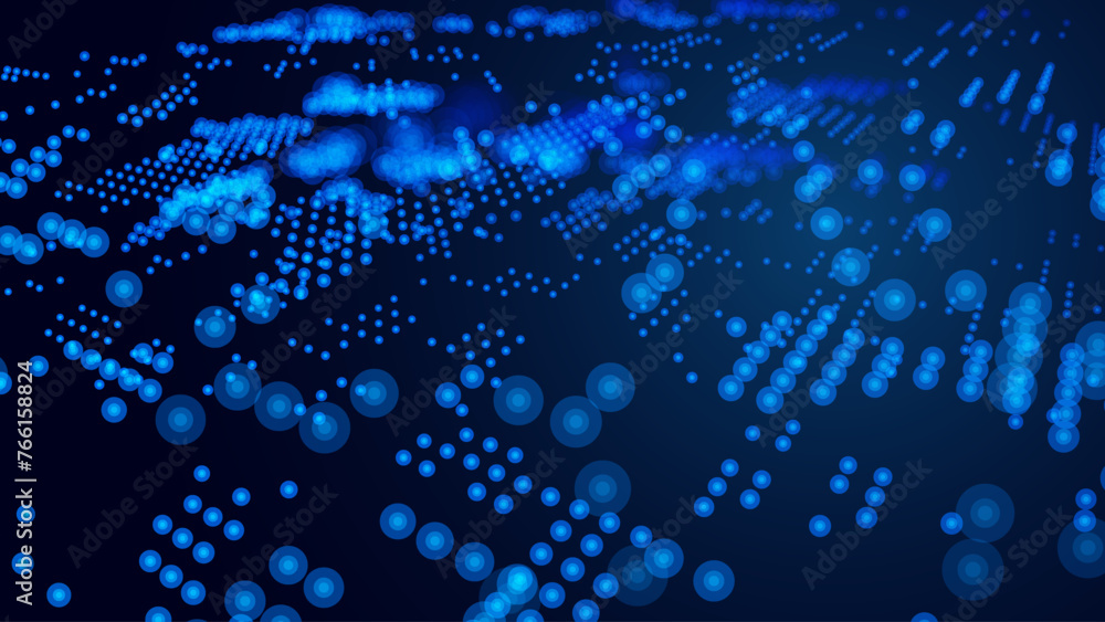 Fototapete abstract technology futuristic digital concept pattern with lighting glowing circles on dark blue ba