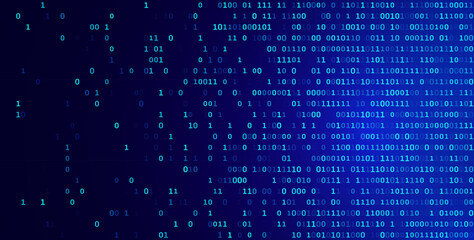 Blue Binary Data Software Programming Code Background. Random Parts of Program Code. Digital Data Technology Concept. 1 0 Machine Code. Random Binary Data Matrix Wide Vector Illustration.