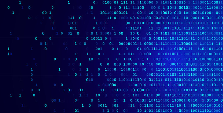 Blue Binary Data Software Programming Code Background. Random Parts of Program Code. Digital Data Technology Concept. 1 0 Machine Code. Random Binary Data Matrix Wide Vector Illustration.