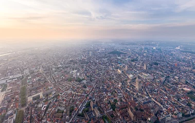 Gordijnen Antwerp, Belgium. Panorama of the city. Summer morning. Aerial view © nikitamaykov
