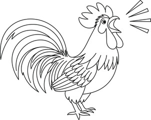 Cute kawaii a rooster is crowing cartoon character coloring page vector illustration