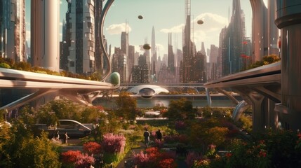 Urban landscape in the future. Futuristic cityscape.