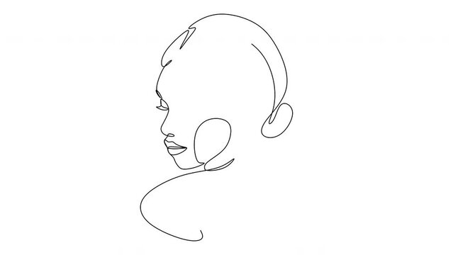 Woman head vector lineart illustration. One Line style drawing. Woman Line Art Minimalist Logo.