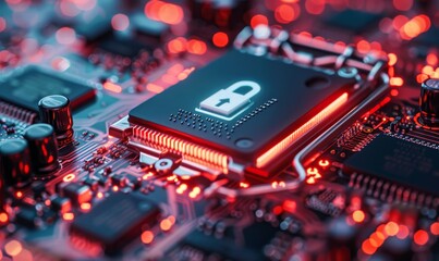 Fototapeta na wymiar Cybersecurity Concept on Computer Chip