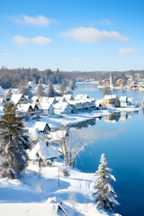 Fototapeta na wymiar The Picturesque Serenity of Ajax, Canada during Winter Season: An Aerial Panoramic View