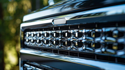 A sleek aluminum grille insert, with intricate patterns and a polished finish, adding a touch of style to the truck's front end - obrazy, fototapety, plakaty