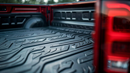 A durable rubber bed liner, custom-molded to fit the contours of the truck bed, protecting against scratches and dents - obrazy, fototapety, plakaty