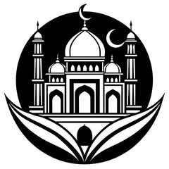 Beautiful Islamic Mosque Vector silhouette logo