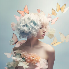 Portrait of beautiful woman with butterflies
