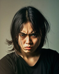 Intense young woman with fierce expression