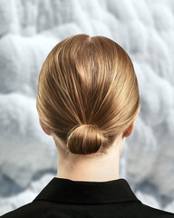 Elegant classic bun hairstyle on woman