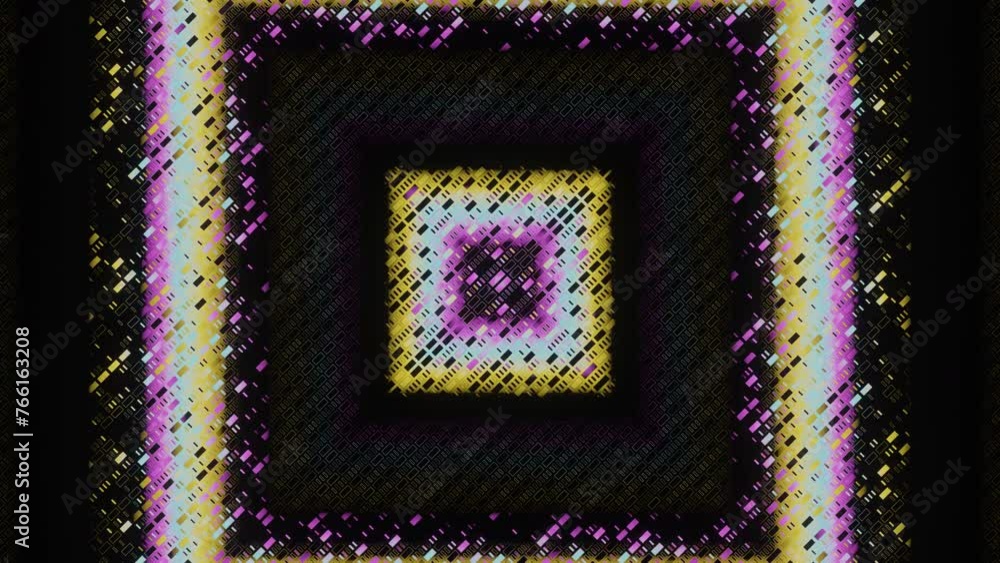 Poster a mesmerizing, seamless loop of a 3d rendered geometric animation, featuring layers of squares with 