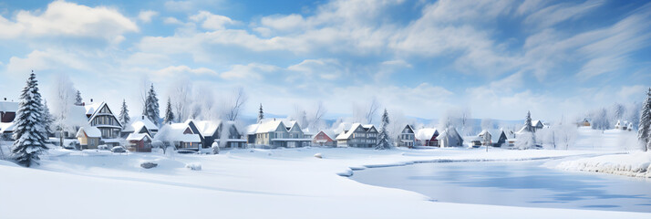 Fototapeta na wymiar The Picturesque Serenity of Ajax, Canada during Winter Season: An Aerial Panoramic View