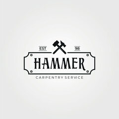 carpentry service with hammer logo vintage vector illustration design