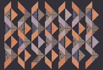 Quilt pattern.Triangle shape.Grey background.Geometric shape.Square pattern.Zigzag pattern.Seamless.Triangle shape.DIgital design.Illustration.Line.Design for skirt.Clothes.Carpet.Printing. Knitting 