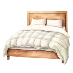 Watercolor painting of a cozy bed
