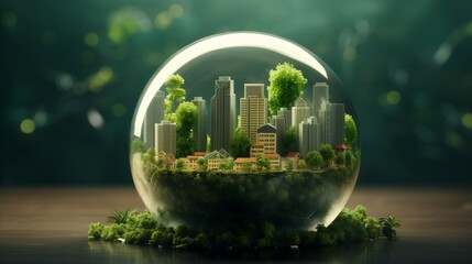 Sustainable ecosystem community living in green urban city. Save the world. Eco concept. - obrazy, fototapety, plakaty