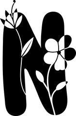 Uppercase N alphabet flower botanical decorative blossom nature letter. - 766164210