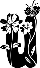 Uppercase U alphabet flower botanical decorative blossom nature letter. - 766164215