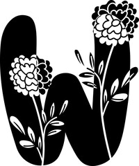 Uppercase W alphabet flower botanical decorative blossom nature letter. - 766164224