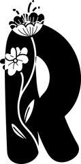 Uppercase R alphabet flower botanical decorative blossom nature letter. - 766164232