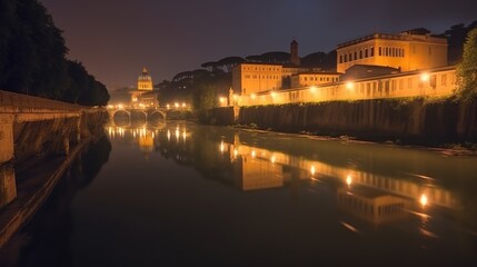 Fototapeta na wymiar Night view of Castel Sant'angelo and the Tiber